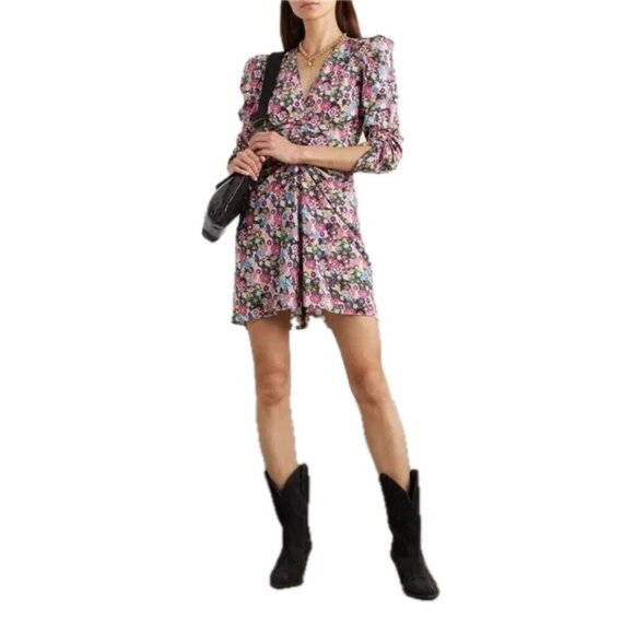 Isabel Marant Alinizia Floral Silk Mini Dress Pink Multicolor Size 40 - Picture 2 of 12